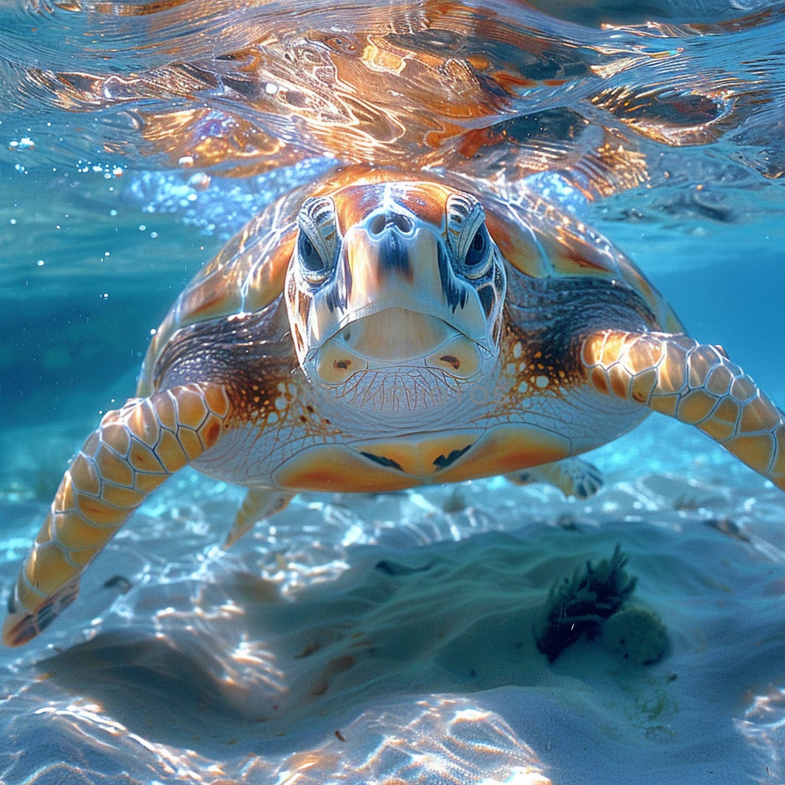 Underwater view of a swimming turtle by Benzoix