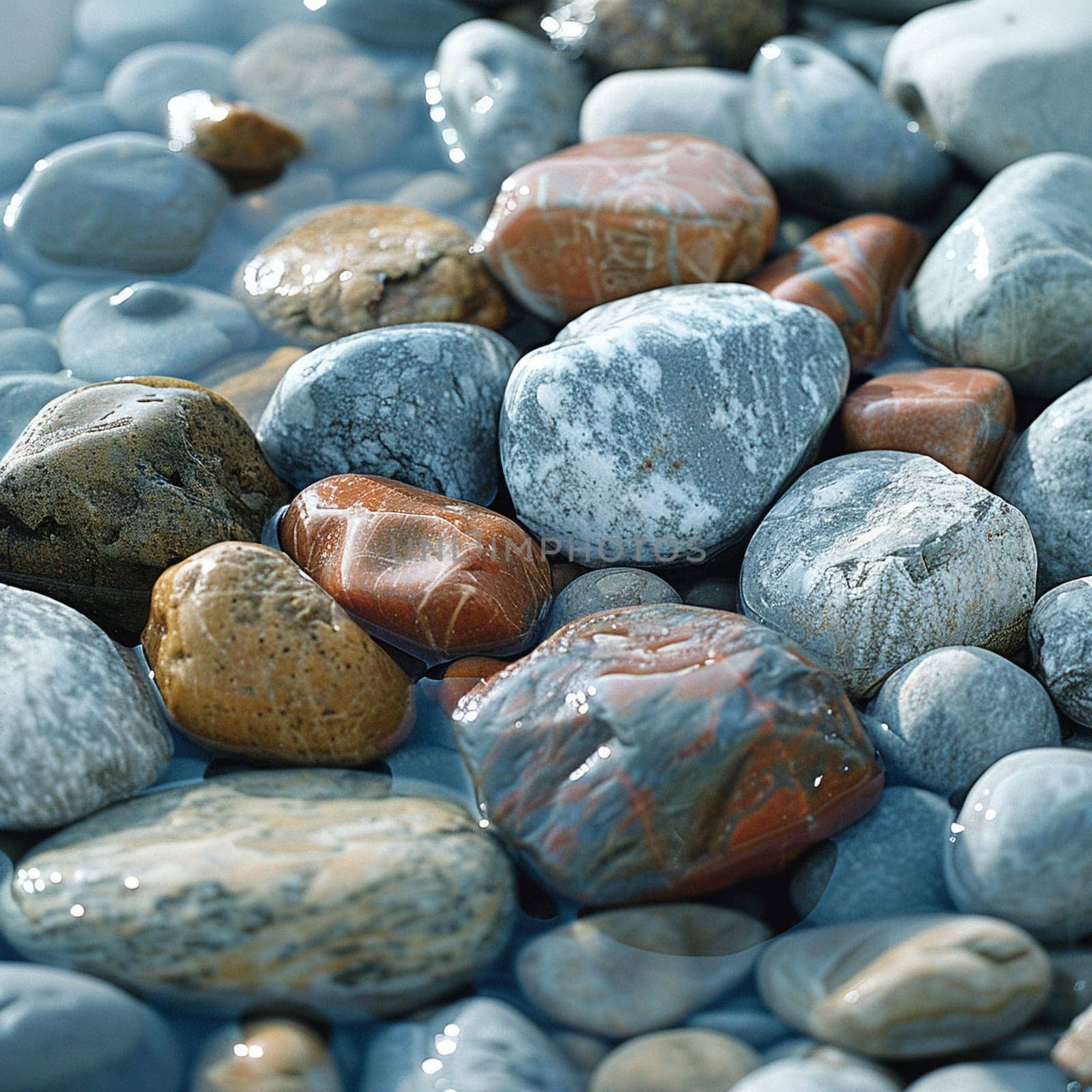 Bubbling brook over smooth stones, ideal for serene and calming design themes.