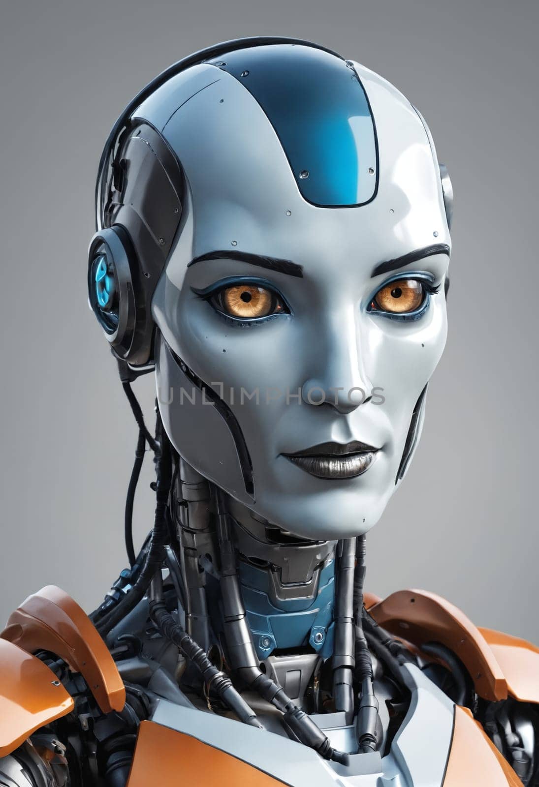 Humanoid robot designed with complex wirings and pneumatics, epitomizing modern mechanical prowess.