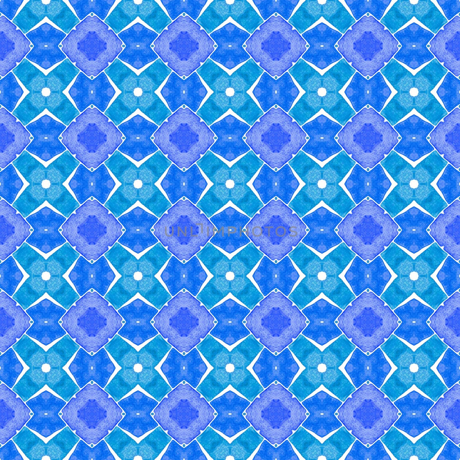 Watercolor medallion seamless border. Blue original boho chic summer design. Medallion seamless pattern. Textile ready enchanting print, swimwear fabric, wallpaper, wrapping.