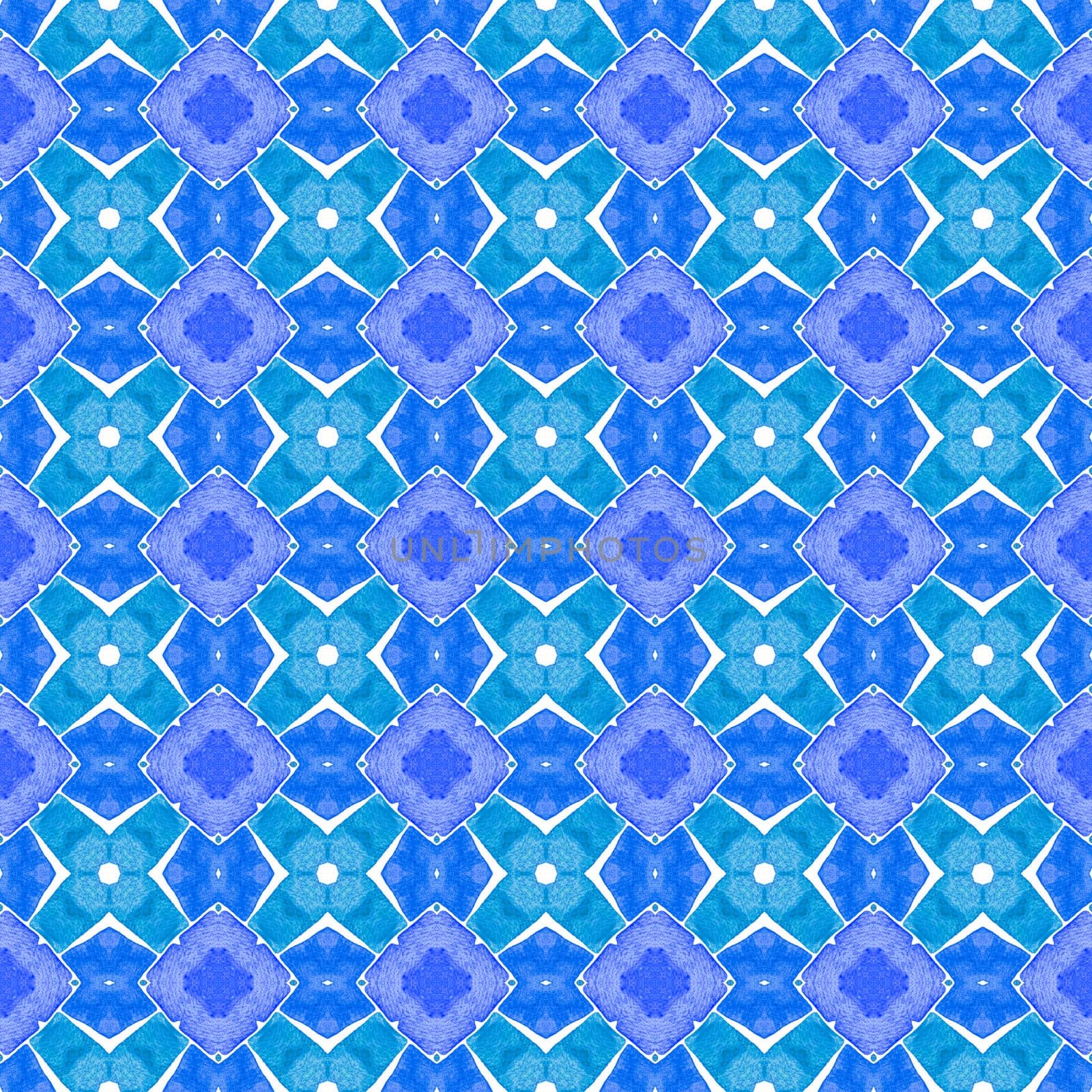 Watercolor medallion seamless border. Blue original boho chic summer design. Medallion seamless pattern. Textile ready enchanting print, swimwear fabric, wallpaper, wrapping.