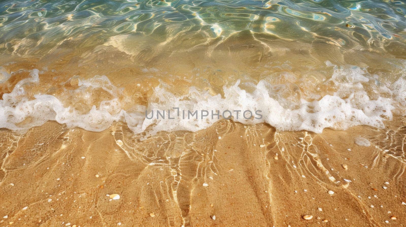 A close up of a wave crashing into the shoreline