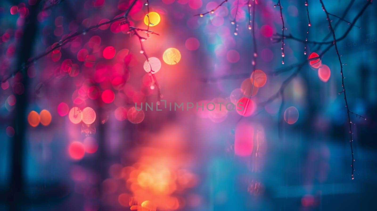 A blurry image of a tree with colorful lights on it, AI by starush