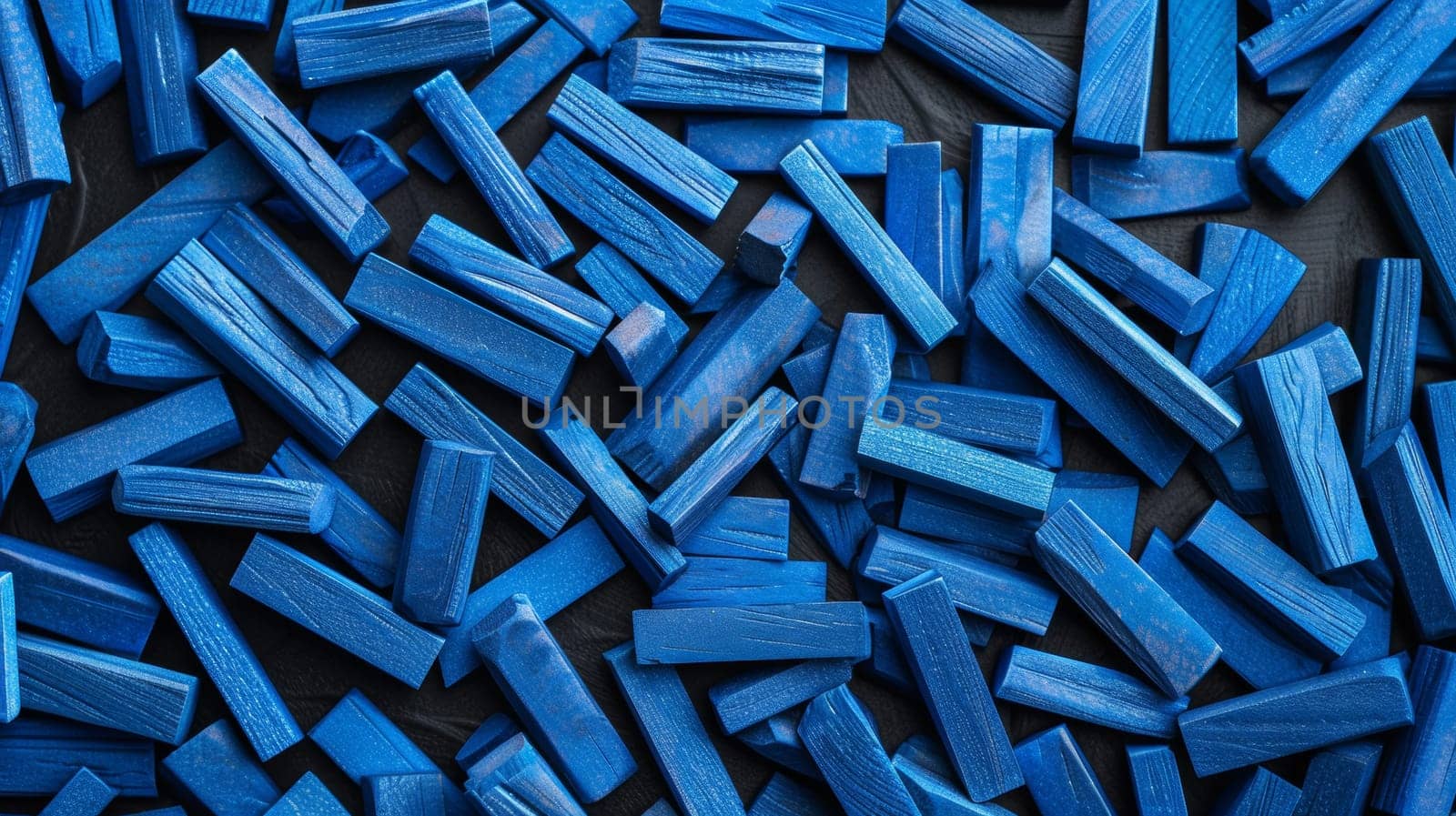 A pile of blue colored wood chips on a black background, AI by starush