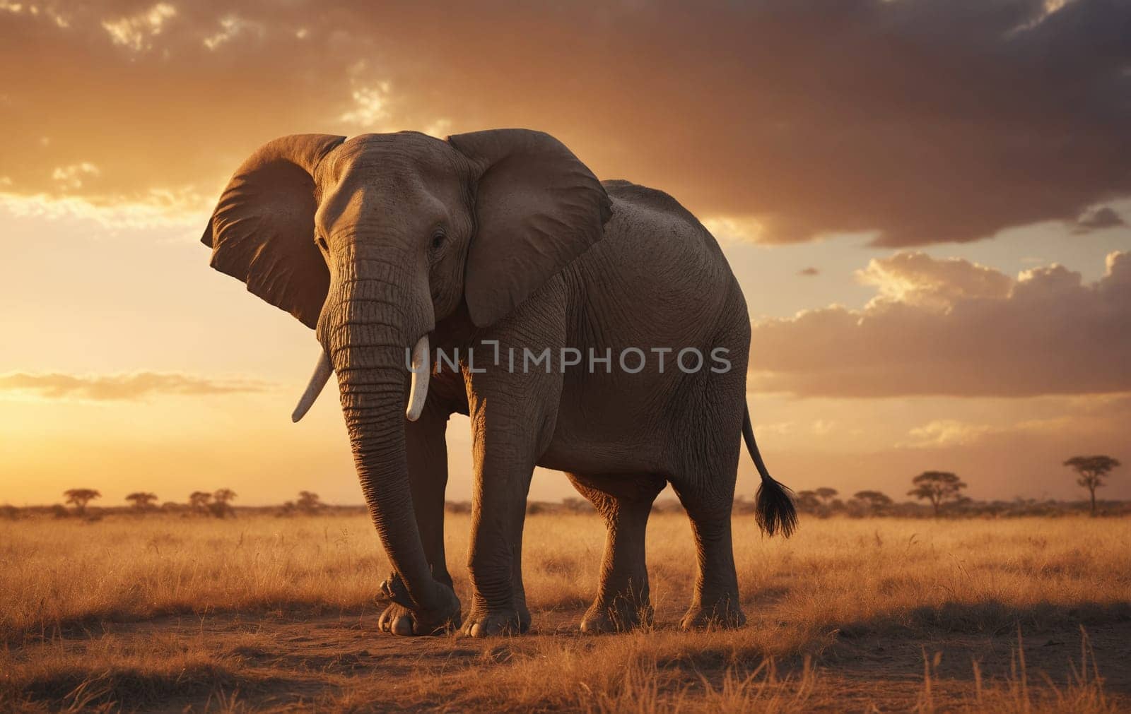 A serene scene of elephants in the wild, captured in their natural habitat at dusk.