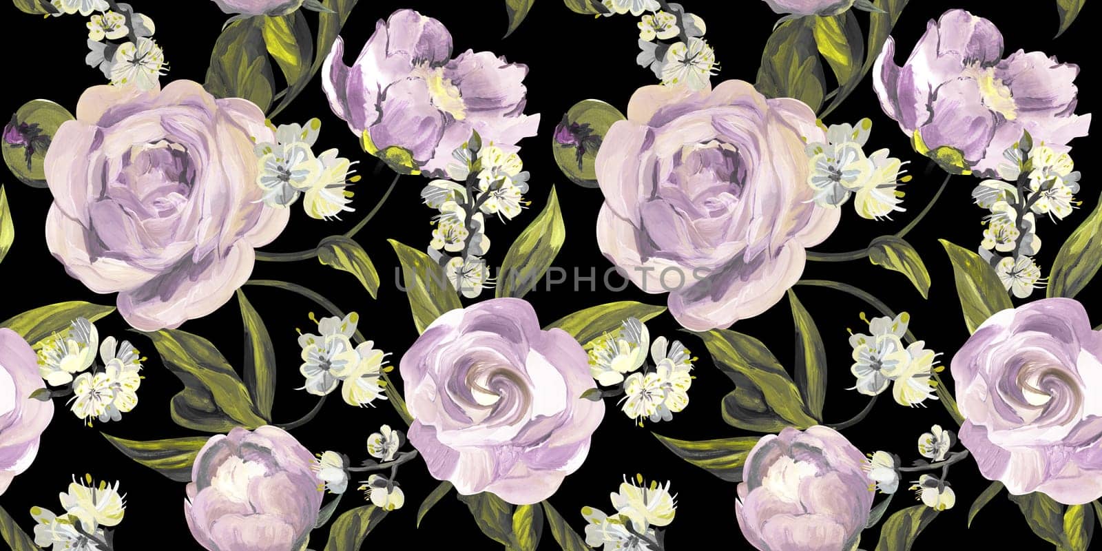 Spring seamless pattern with rose flowers and sakura blossoms for delicate home design feminine decor