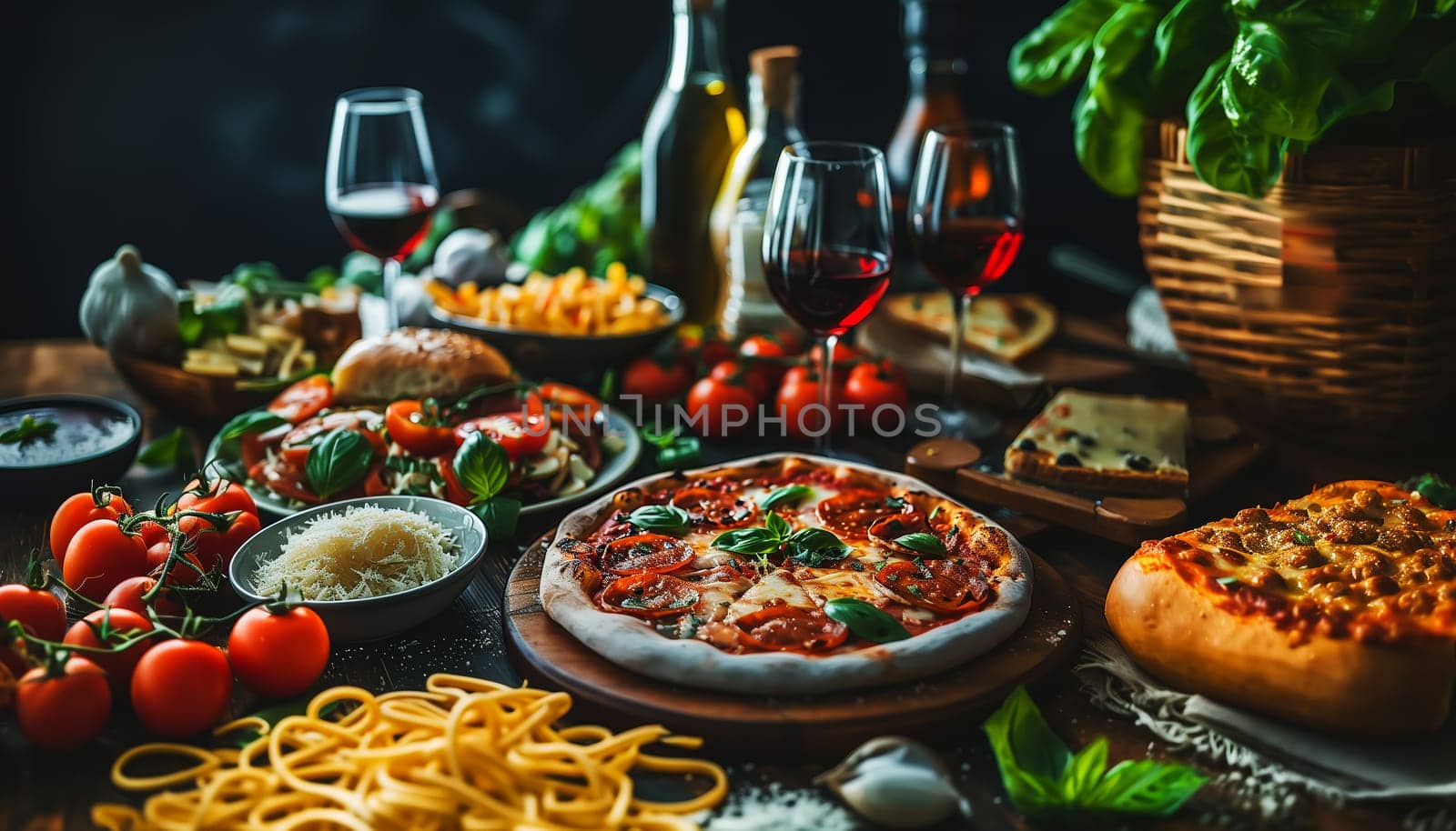 Assorted Italian food set on table by sarymsakov