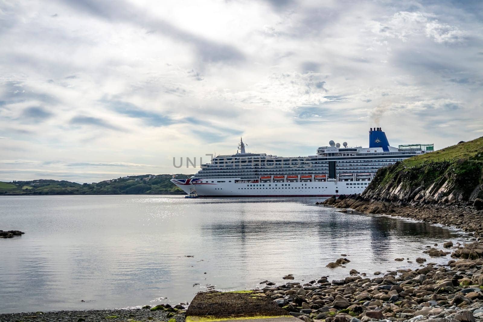 KILLYBEGS, IRELAND - MAY 16 2023: The Arcadia Star leaving after visiting Killybegs.