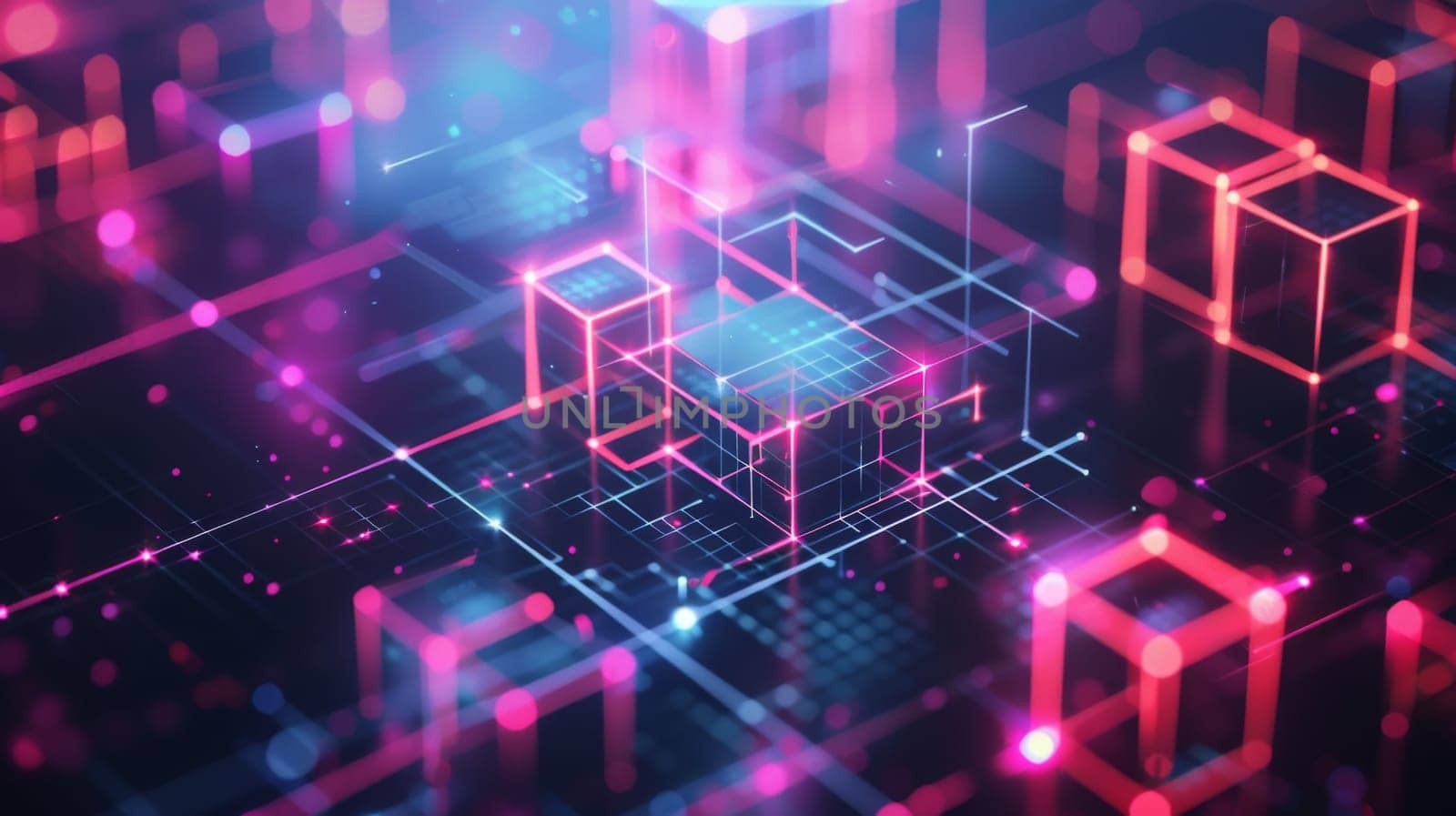 A futuristic abstract background with glowing cubes and lines, AI by starush