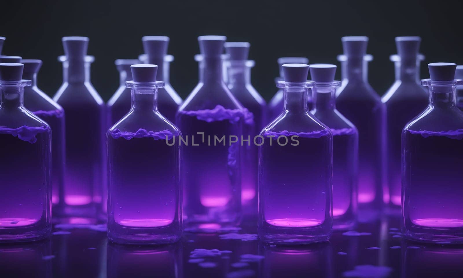 Laboratory glassware with purple liquid. Chemical laboratory research and development concept