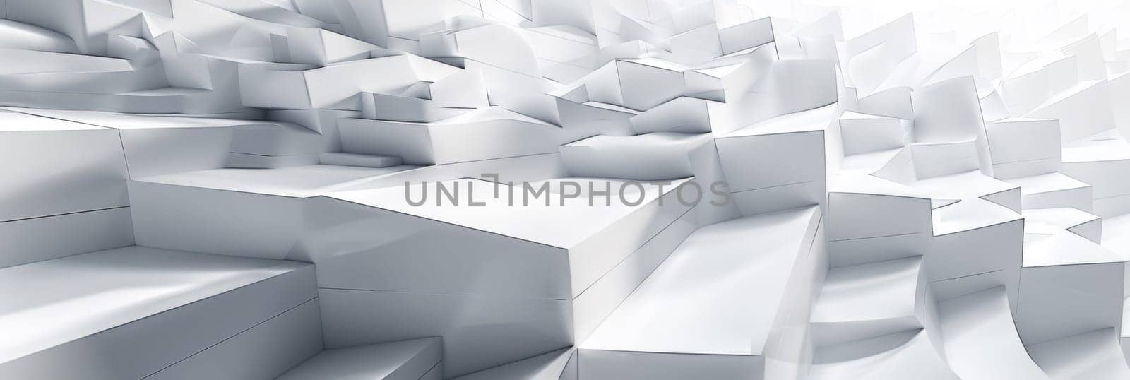 A white abstract background with a lot of cubes and lines