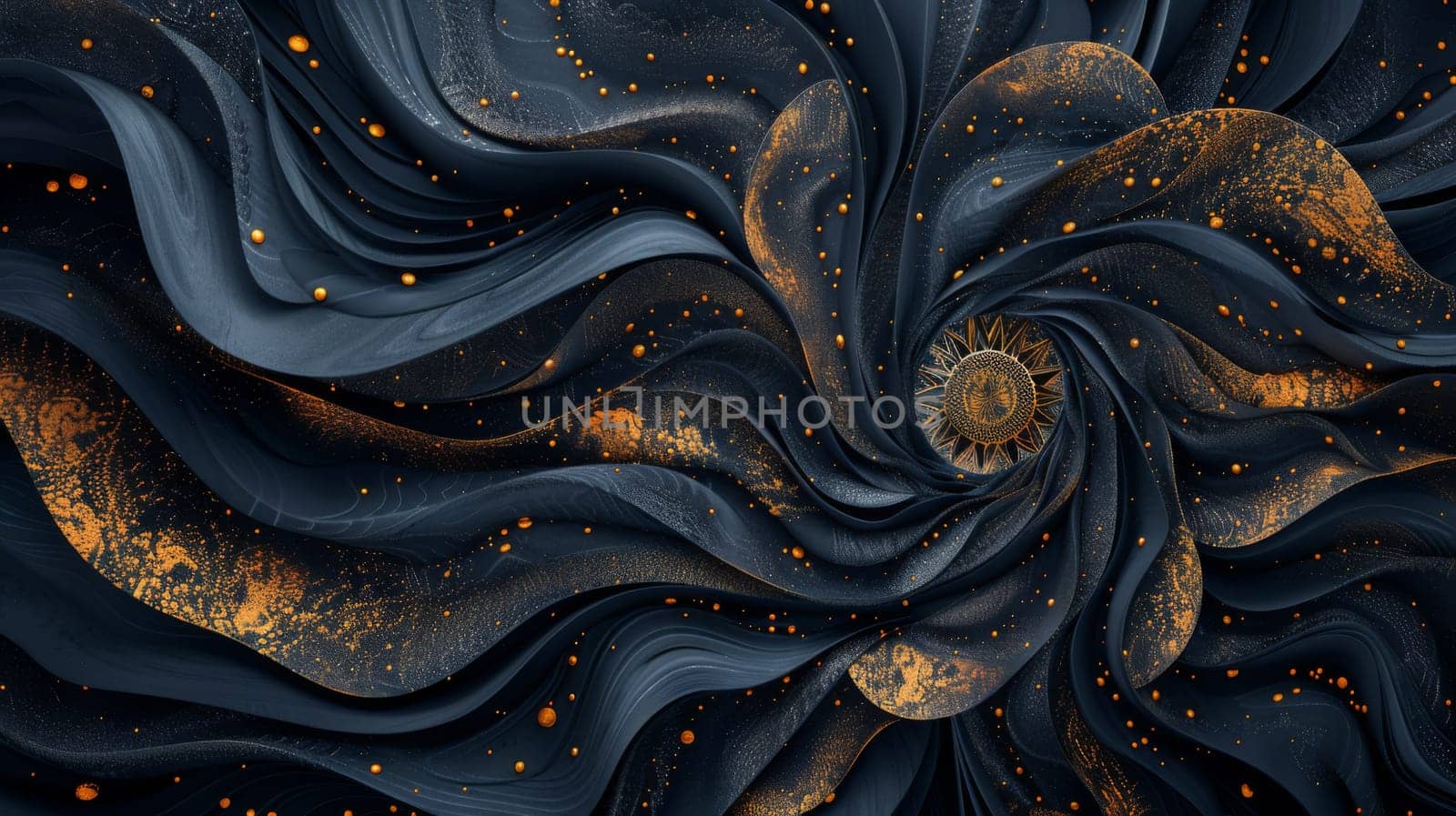 A black and gold swirl design with dots on it, AI by starush