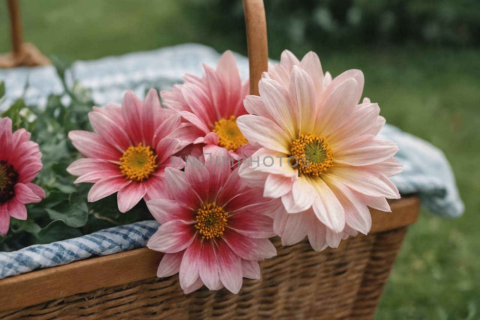 "Blossoming Delight: Wicker Basket Overflowing with Vibrant Summer Flowers" by Andre1ns