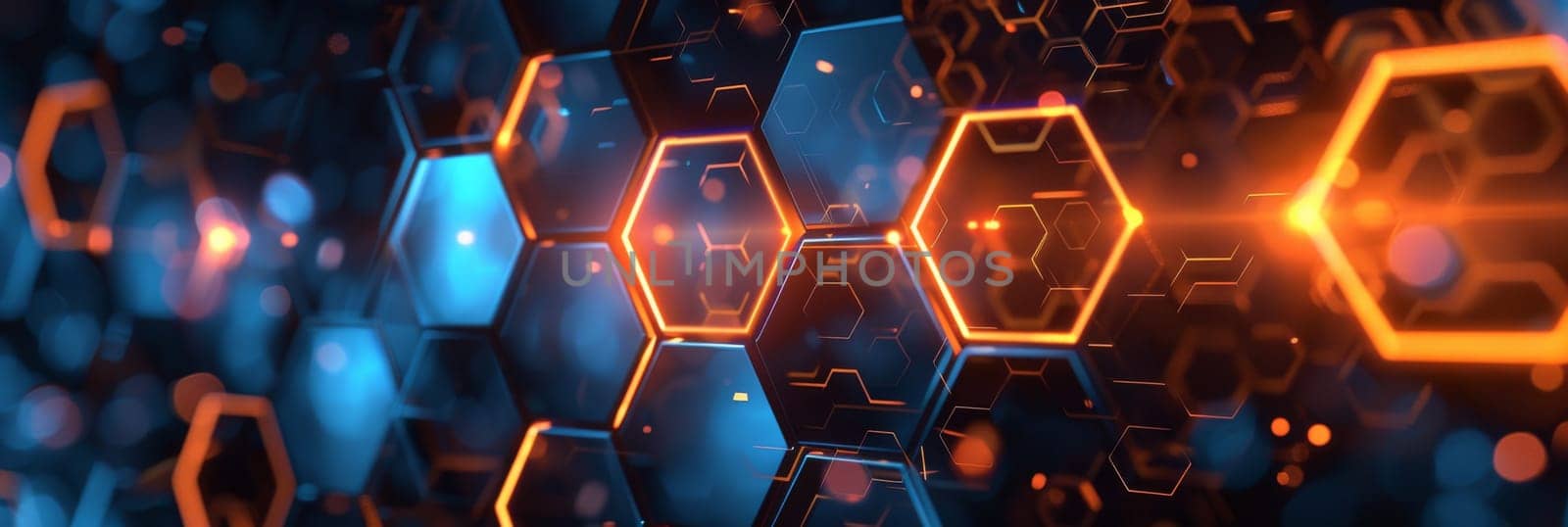 A futuristic abstract background with orange and blue lights