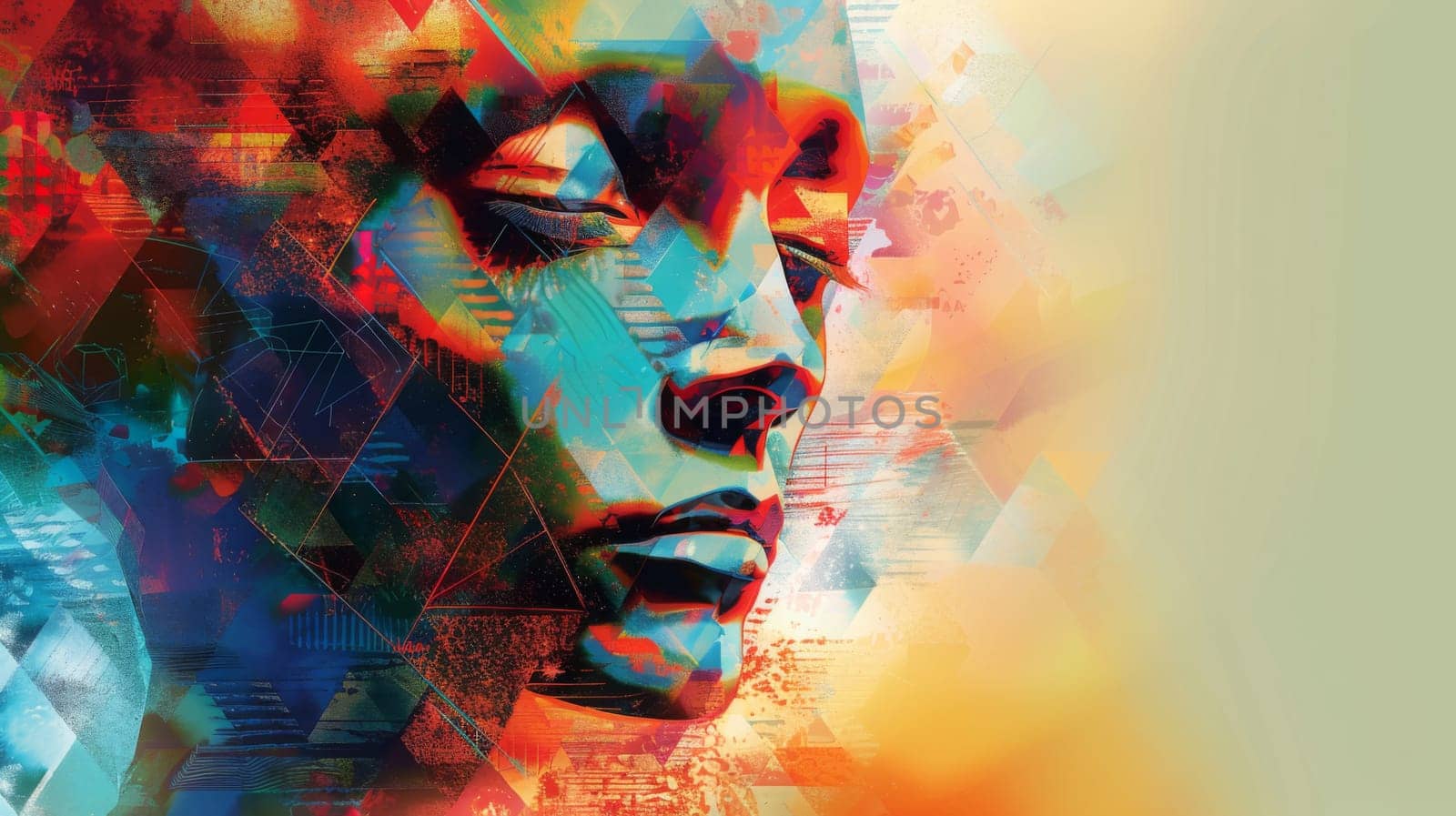 A digital painting of a woman's face with geometric shapes