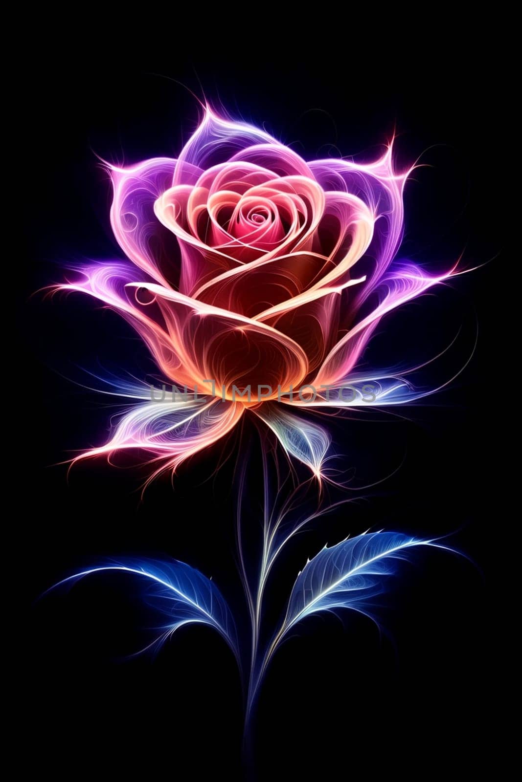 Beautiful abstract rose glows in the dark .