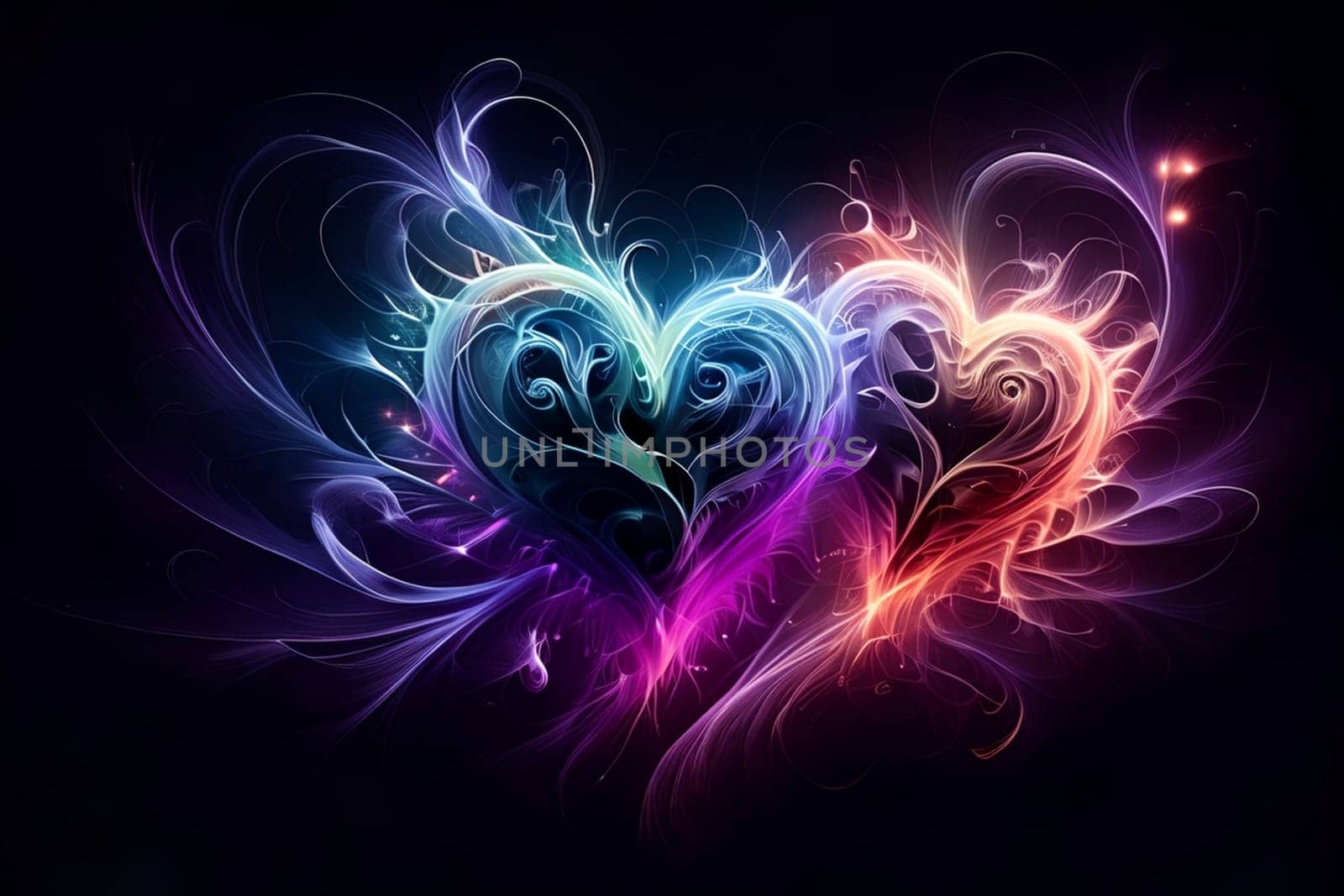 Abstract glowing heart in the dark .