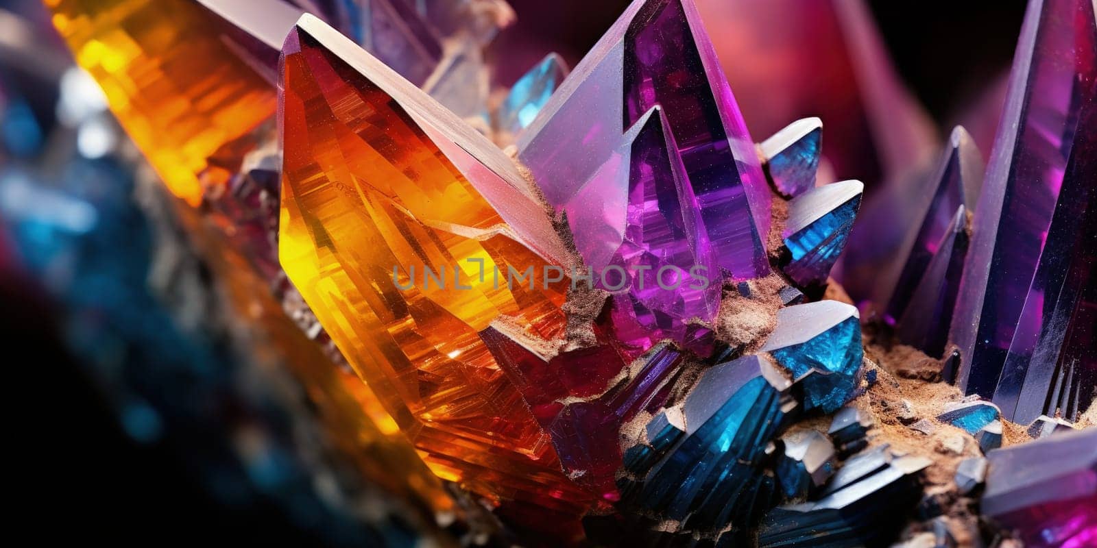A macro photograph capturing the mesmerizing details of crystals, the intricate facets and vibrant colors of each crystal formation by Kadula