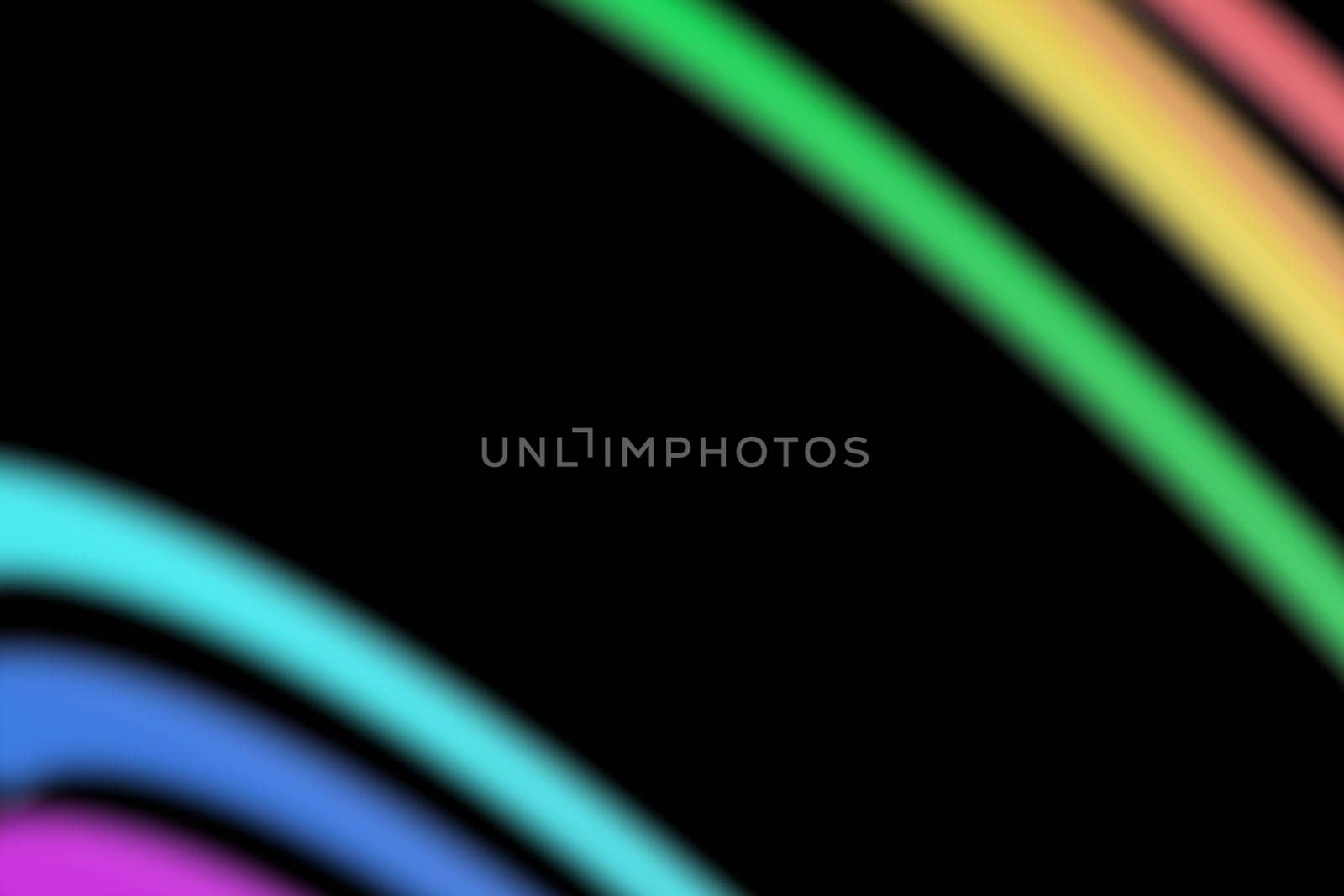 Playful rainbow overlay effect on black background. Colorful, blurred stripes. Color gradient, modern style. Multicolor filter. 3D render. by creativebird