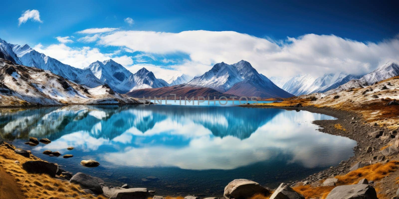 Mountainous landscape featuring lake at the summit