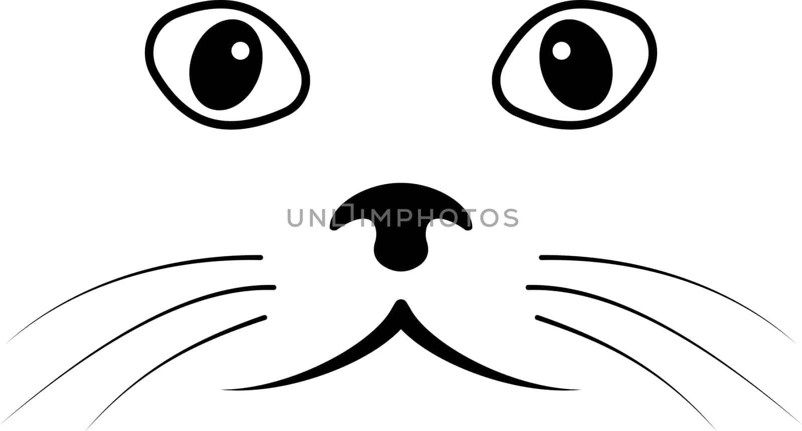 Sketch cat face,  simple cat face, mustache nose and eyes