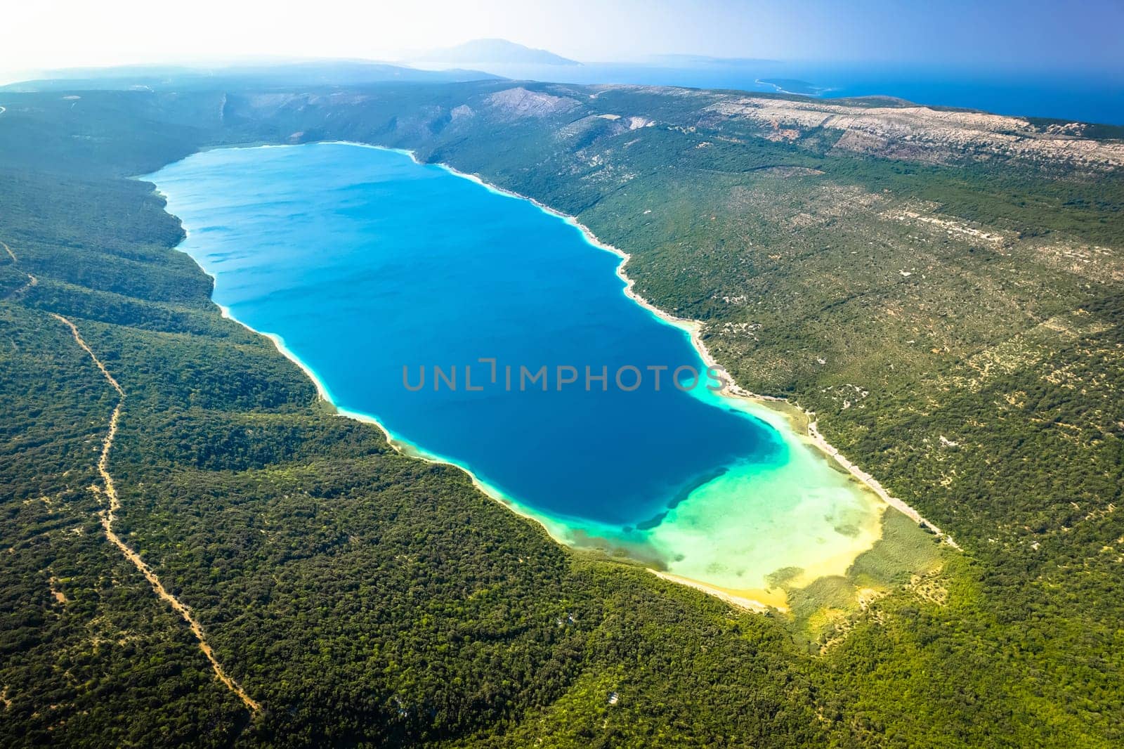 Vransko lake on Cres island aerial view by xbrchx