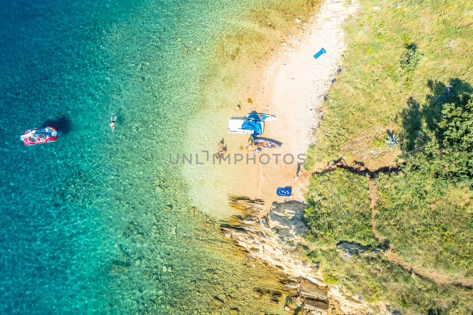 Idyllic beach on Rab island aerial view by xbrchx