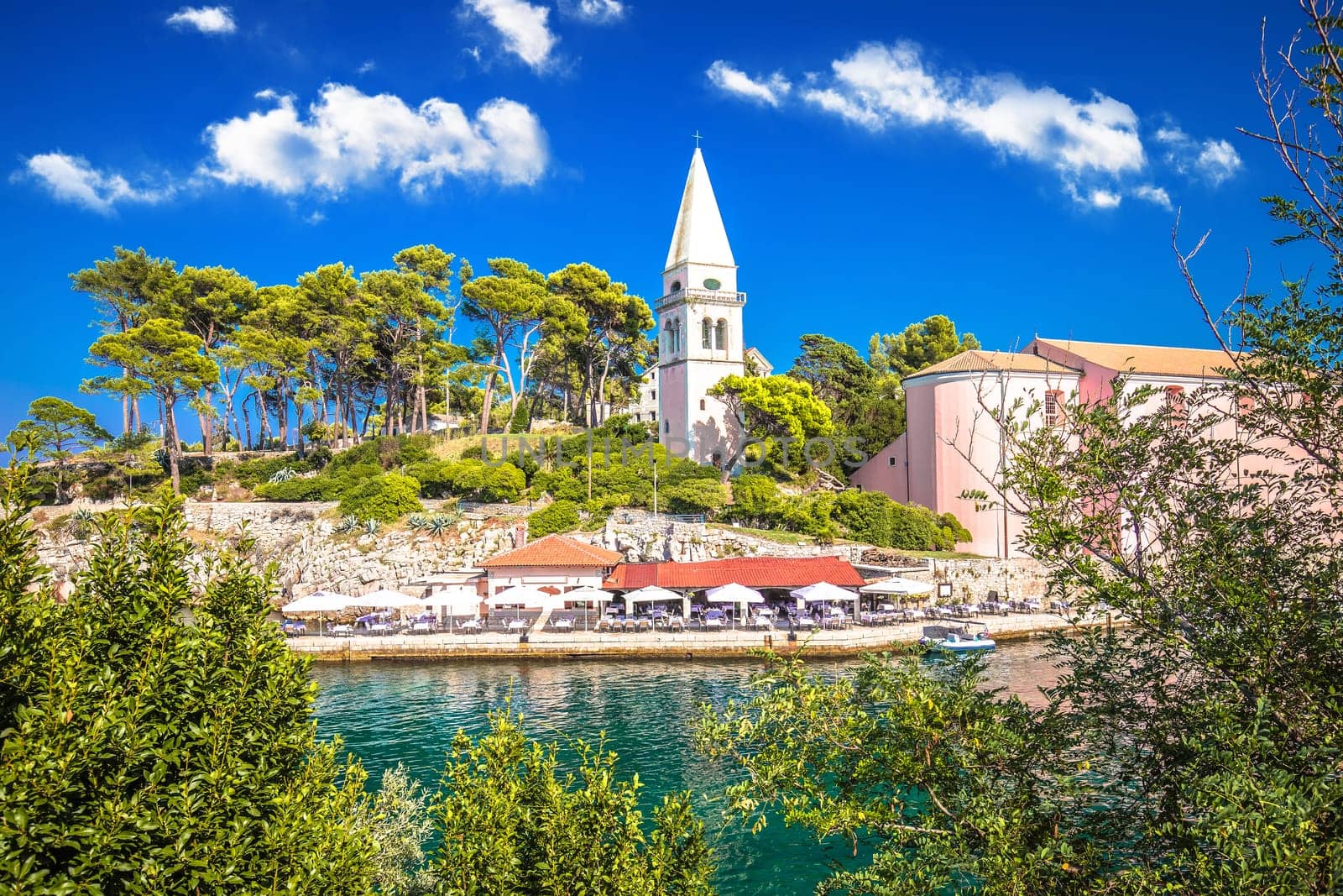 Town of Veli Losinj scenic church and harbour view, Island of Losinj by xbrchx