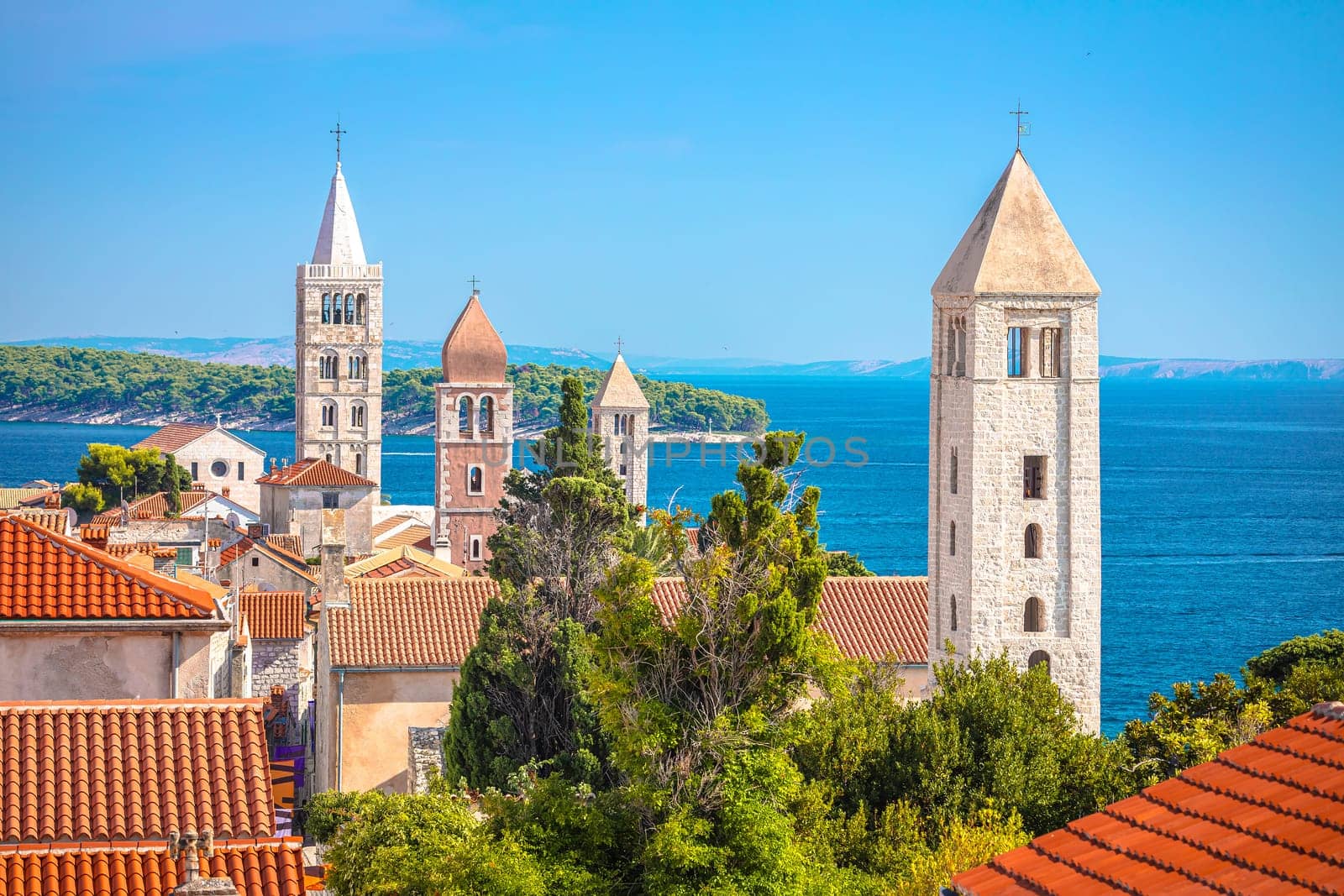 Four tower od historic Rab town view, Island of Rab by xbrchx