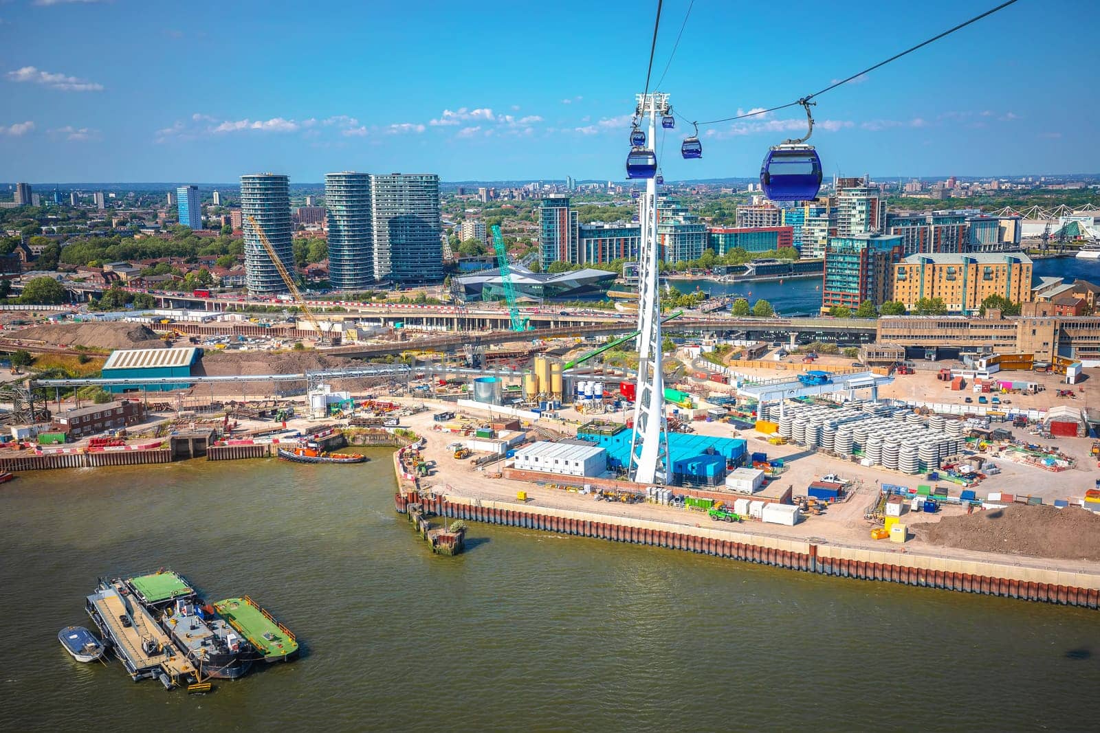 Thames river and developing of East London view from Greenwich Peninsula cable car by xbrchx