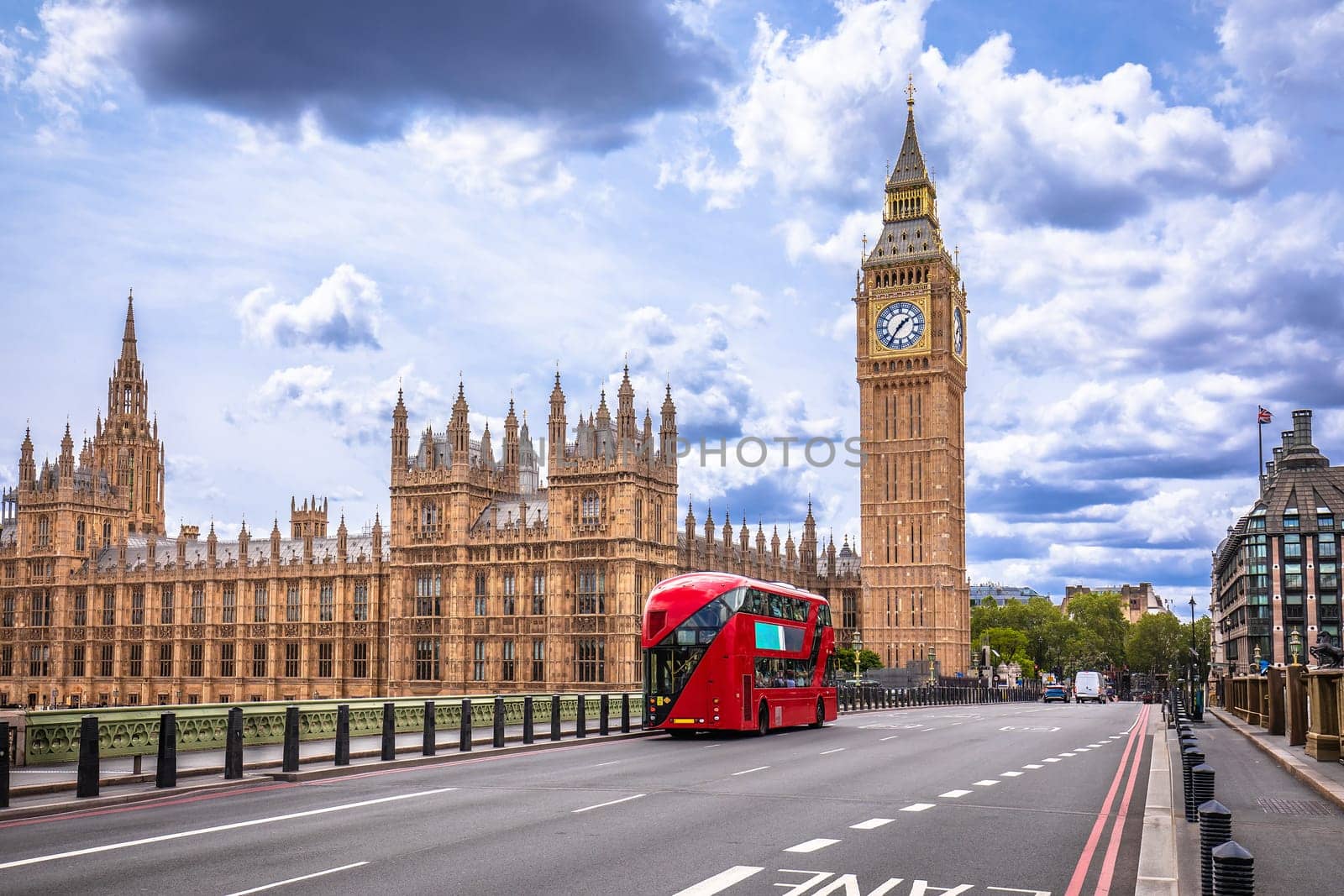 Palace of Westminster and Big Ben view from Thames river bridge, capital of UK famous landmark