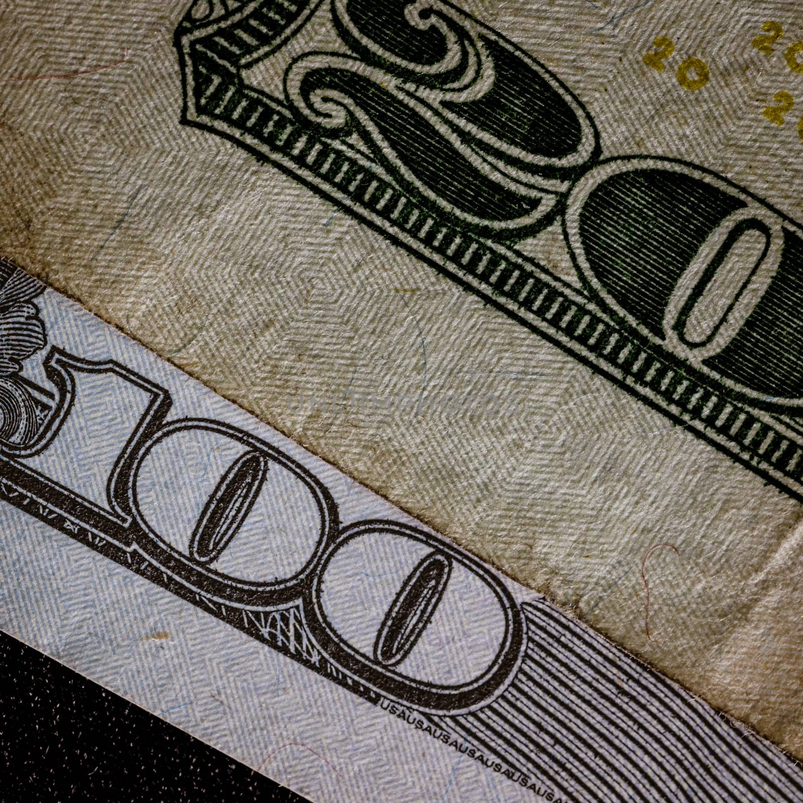 Macro shot of USD currency. USD inflation, US money
