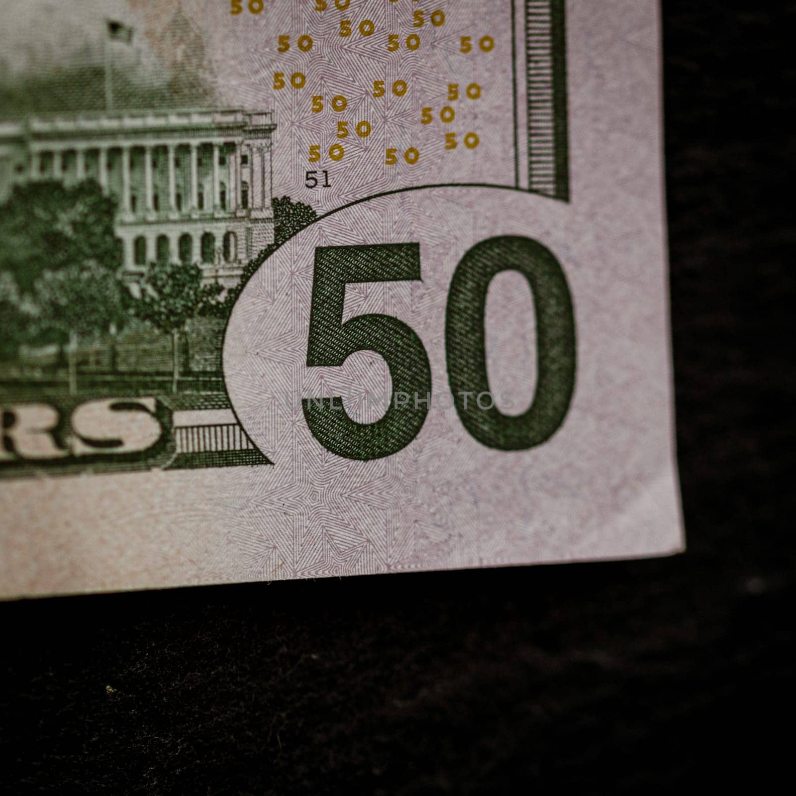 Macro shot of USD currency. USD inflation, US money