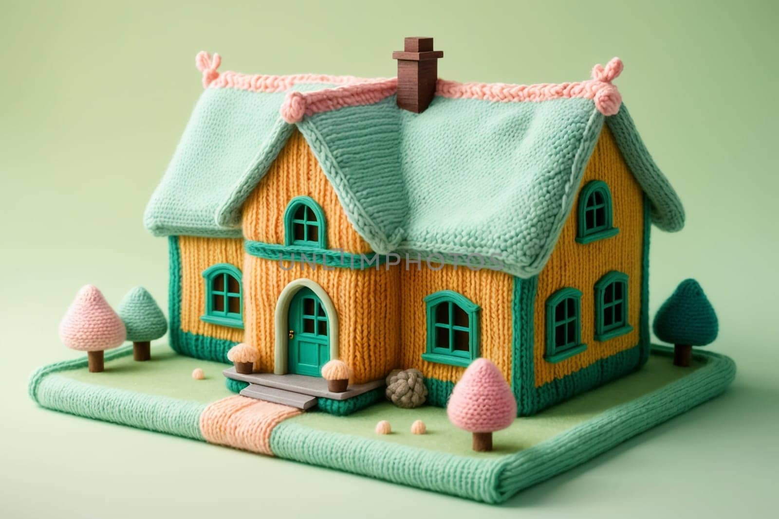 model of a house in a knitted style, concept: insulated house .