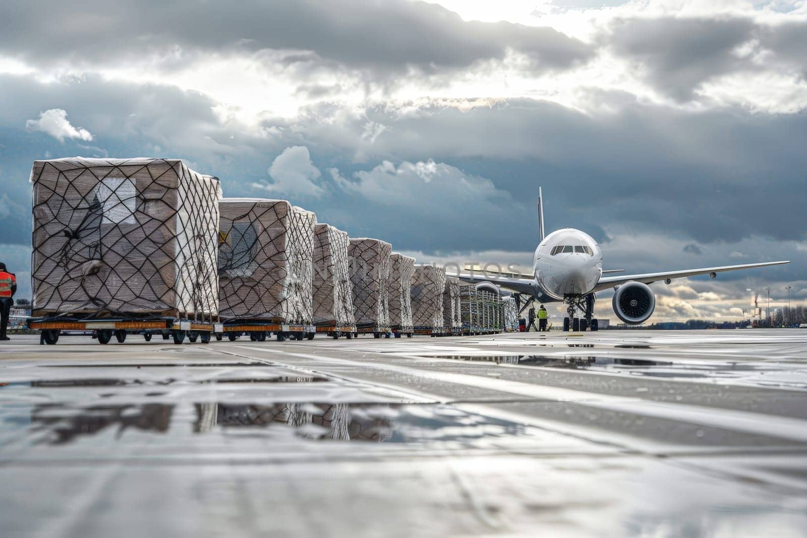 Cargo flights being grounded at an airport, world of air cargo transportation, Generative AI.
