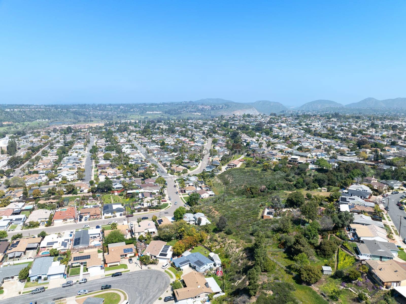 Aerial view of house in San Diego suburb, California, USA by Bonandbon