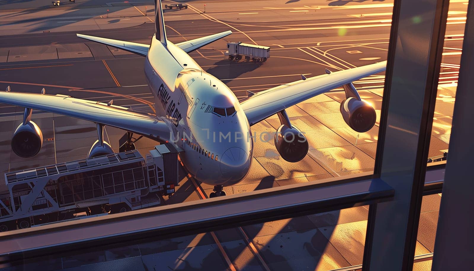 Loading cargo on the plane in airport, view through window.