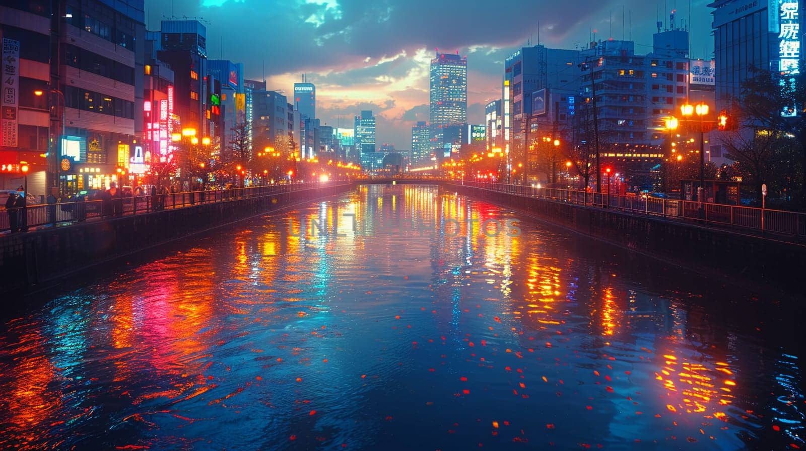 Shimmering city lights reflecting on a river at night, illustrating urban beauty and stillness.