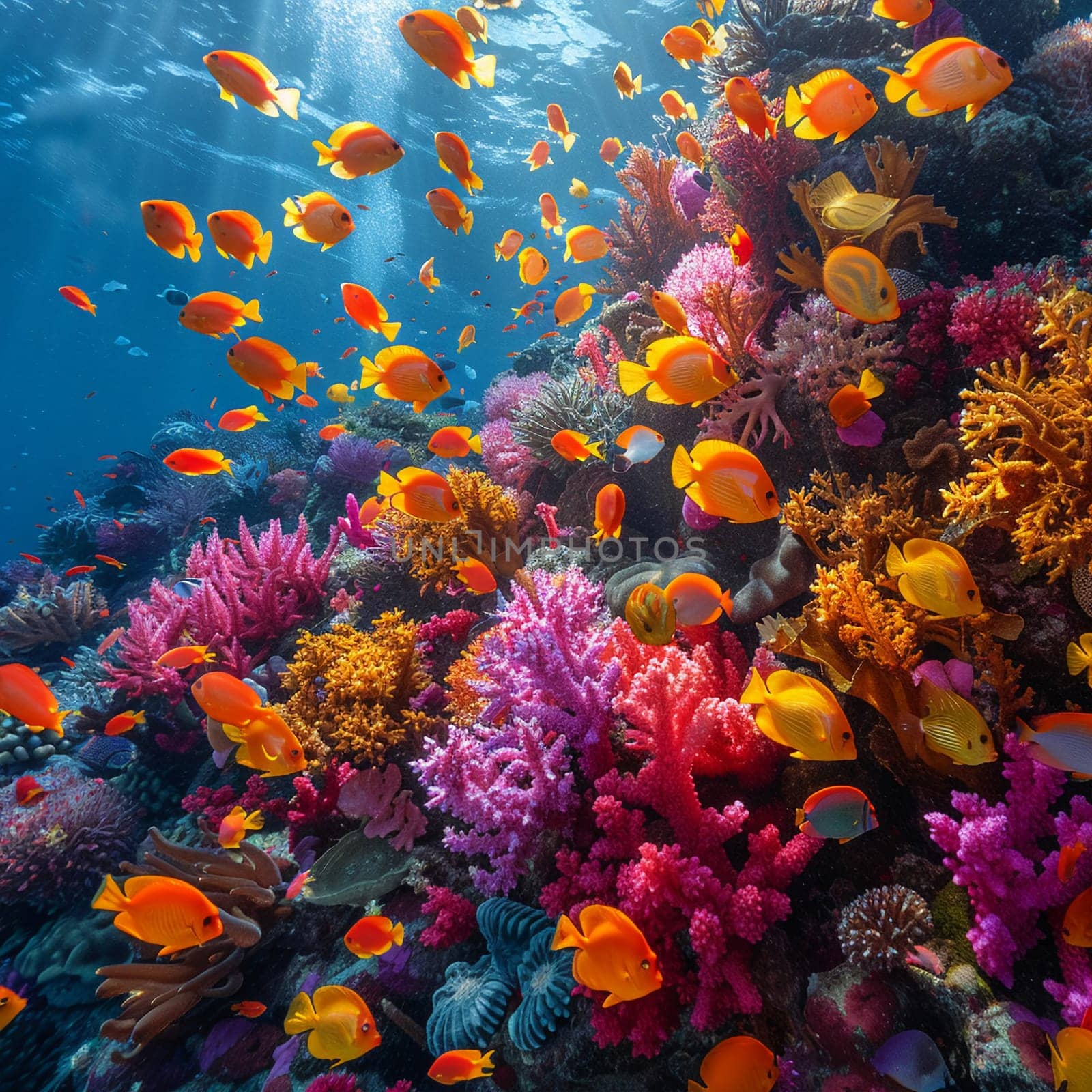 A vibrant coral reef teeming with marine life by Benzoix