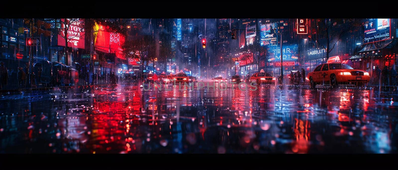 Rain falling on a city street at night by Benzoix