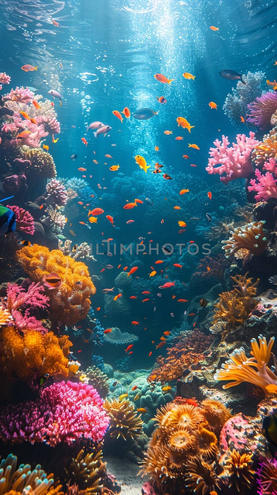 Underwater coral reef with colorful fish by Benzoix