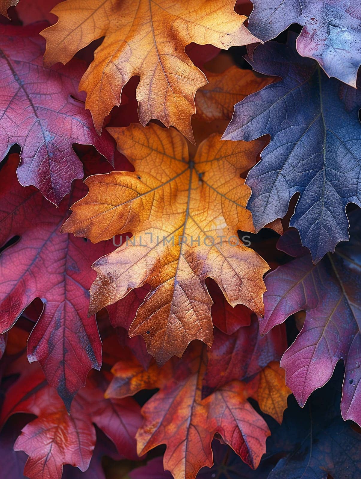 Close-up of multi-colored autumn foliage, representing change and natural beauty.