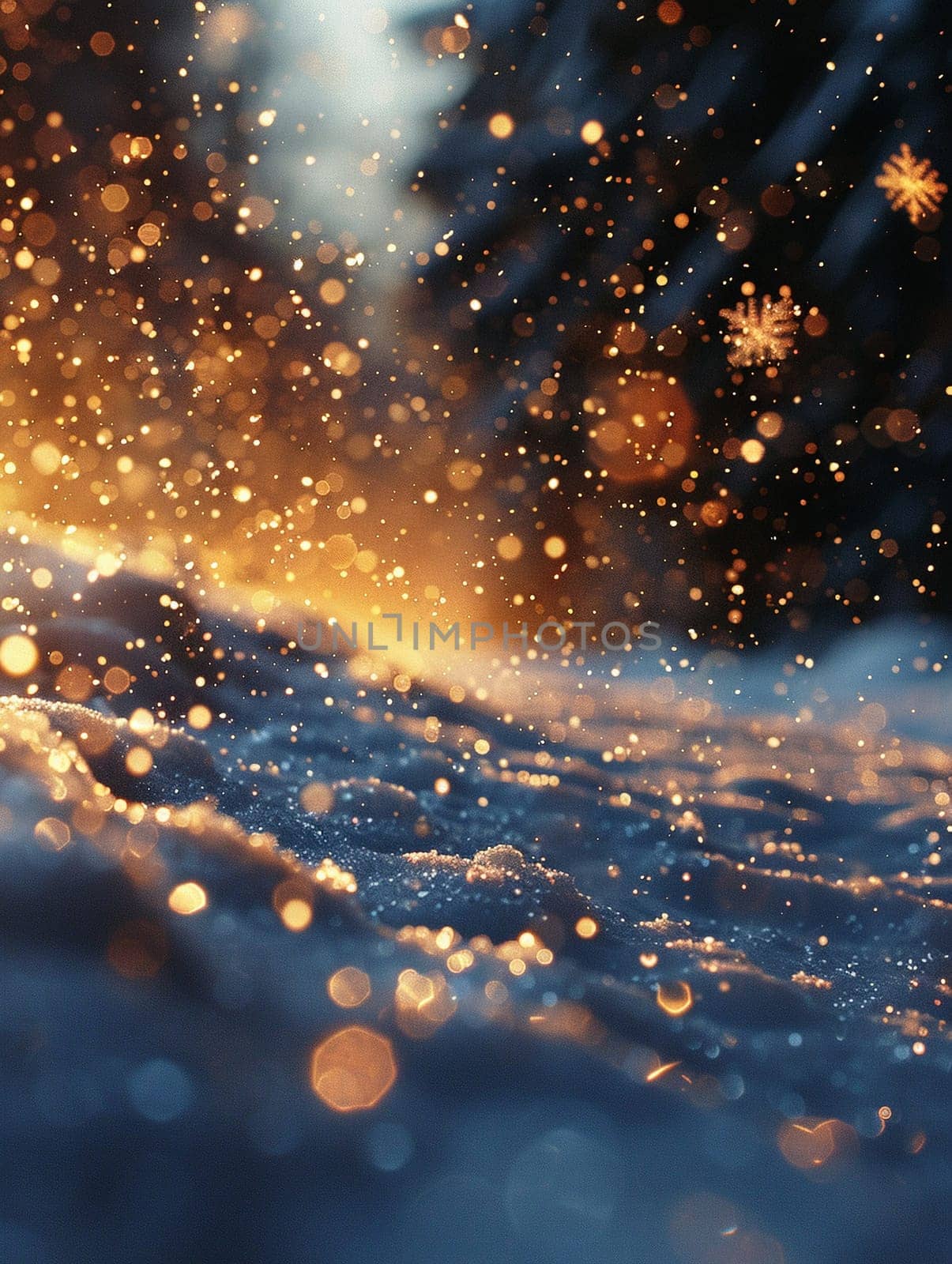 Snowflakes gently falling against the backdrop of a night sky by Benzoix