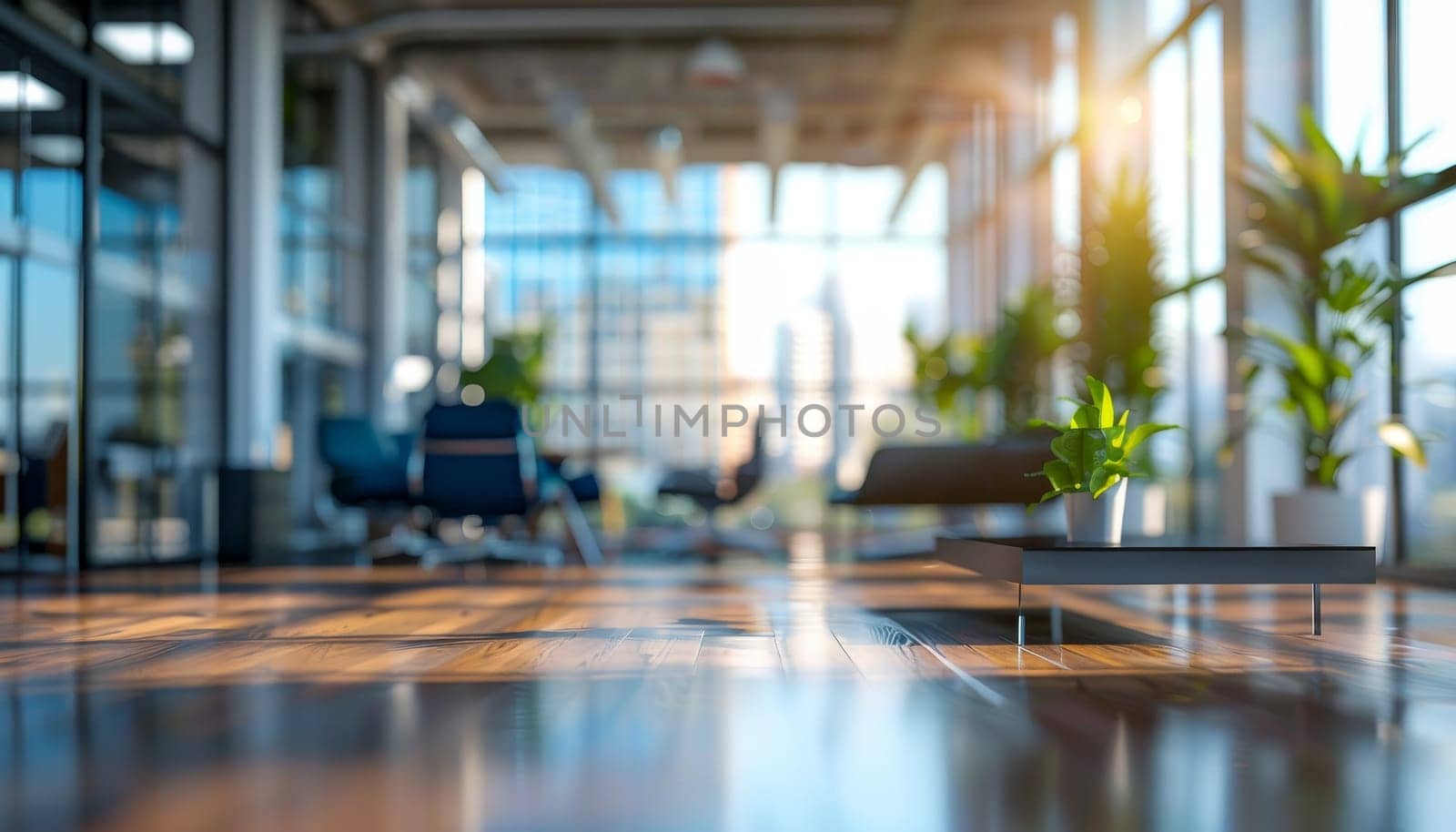 A large open room with a lot of natural light and a potted plant on a table by AI generated image.