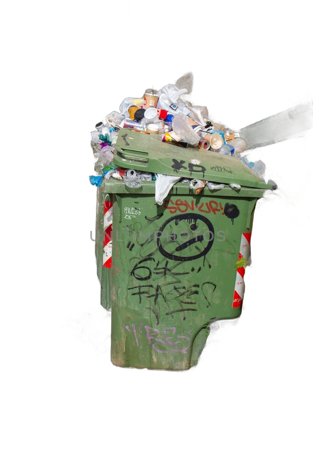 An isolated image of a bin overflowing with garbage. Perfect for waste management graphics, environmental campaigns, and sanitation awareness materials