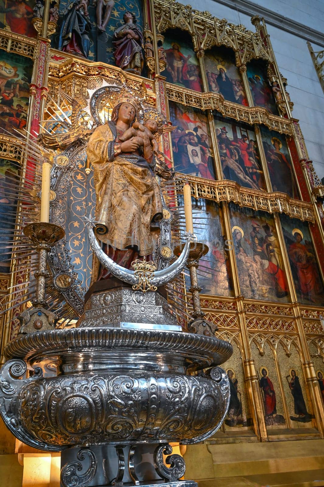 MADRID, SPAIN, Nov 17, 2023, Interior of main nave of the Cathedral of Santa Maria la Real de la Almudena by FreeProd