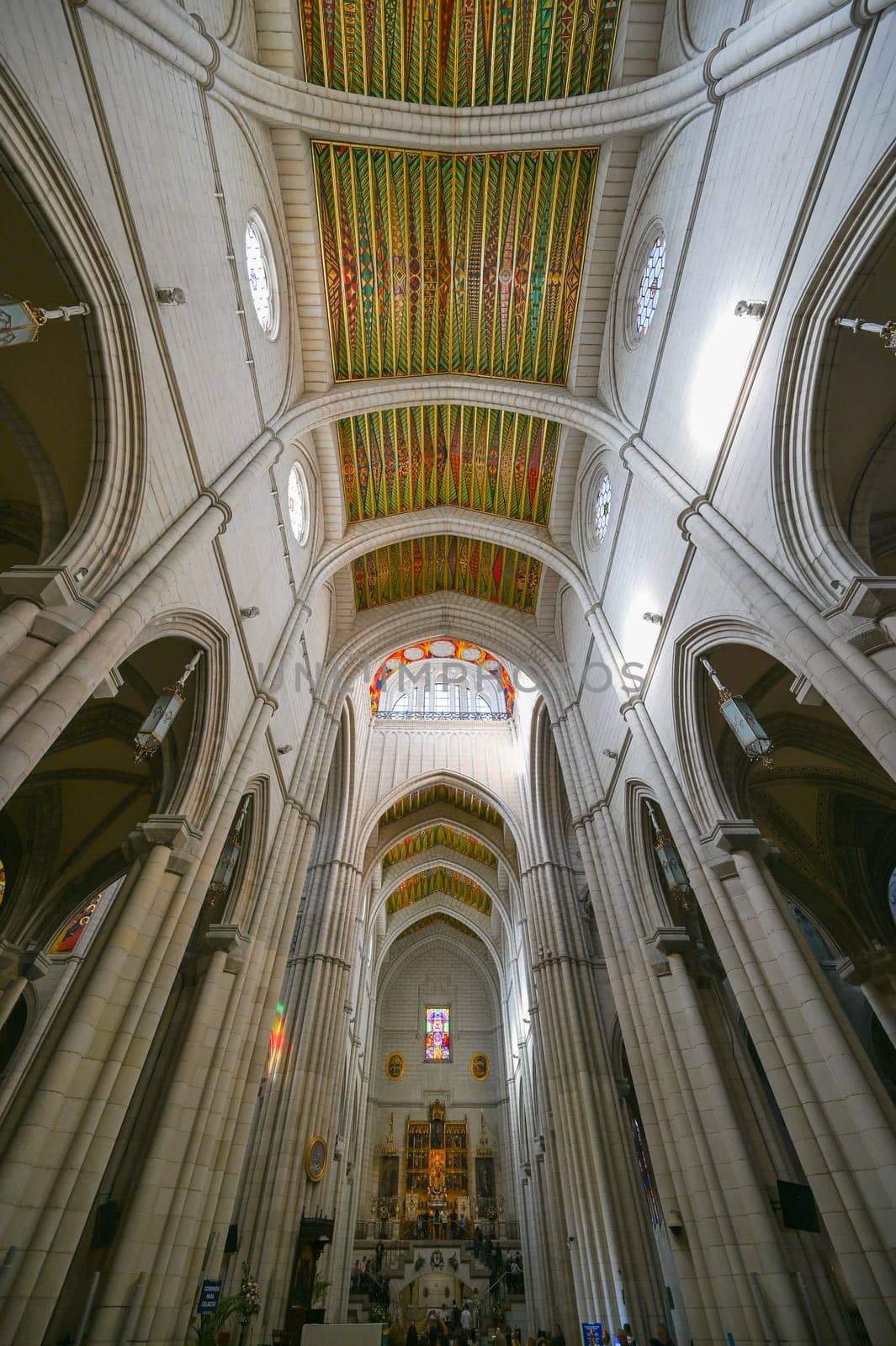 MADRID, SPAIN, Nov 17, 2023, Interior of main nave of the Cathedral of Santa Maria la Real de la Almudena by FreeProd
