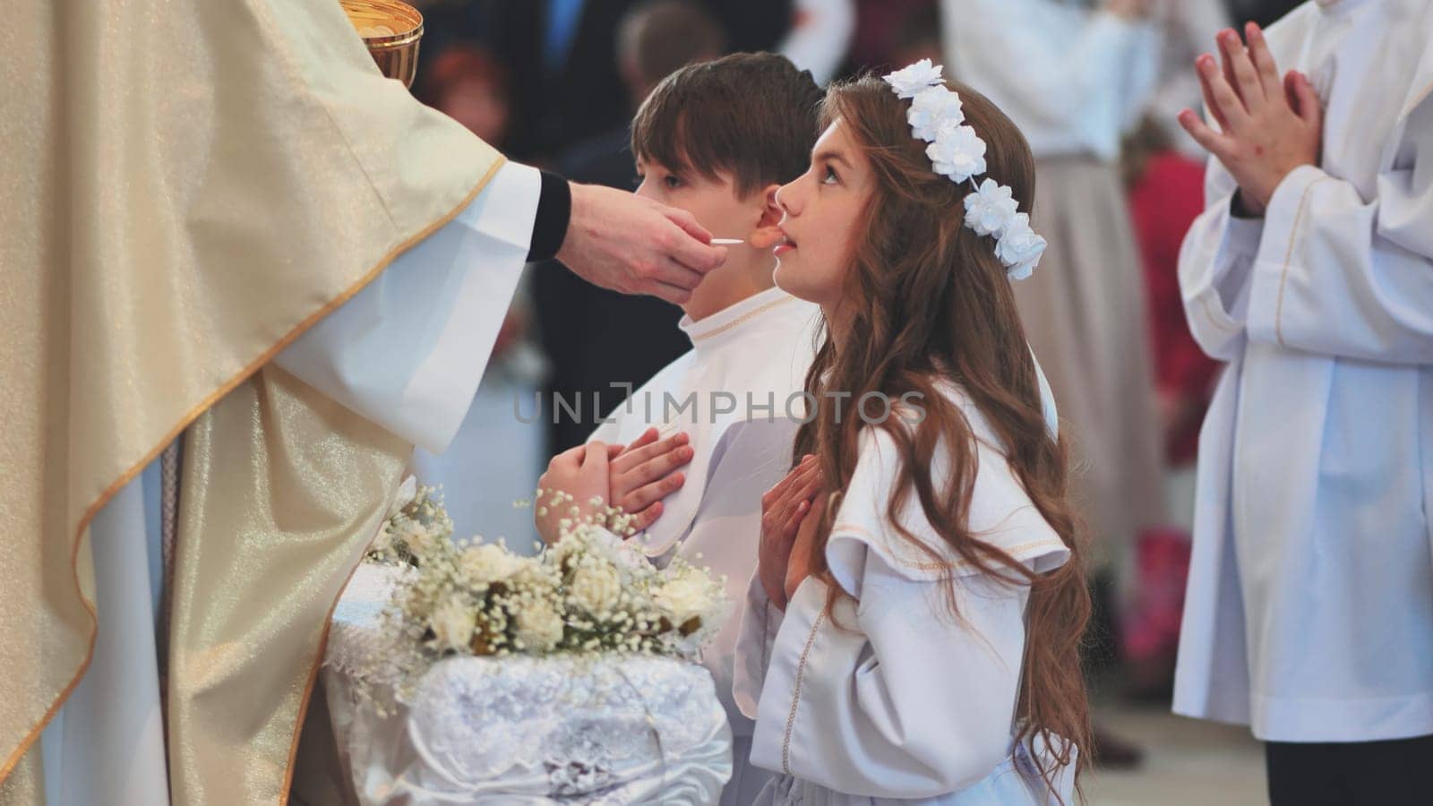 Children going to the first holy communion.