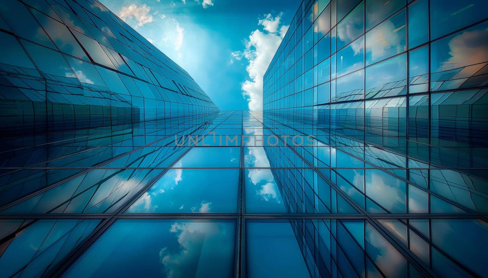 A tall building with a blue sky and clouds in the background by AI generated image by wichayada