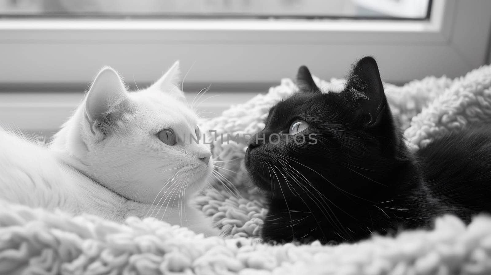 Two cats are looking at each other in a window, AI by starush
